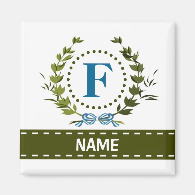 Delikate Ivy Wreath and Bow Name mit Monogramm F Magnet (Vorne)