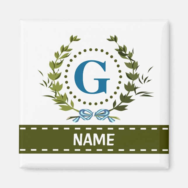 Delikate Ivy Wreath and Bow Name mit Monogramm G Magnet (Vorne)