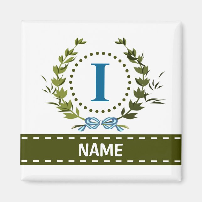 Delikate Ivy Wreath and Bow Name mit Monogramm I Magnet (Vorne)