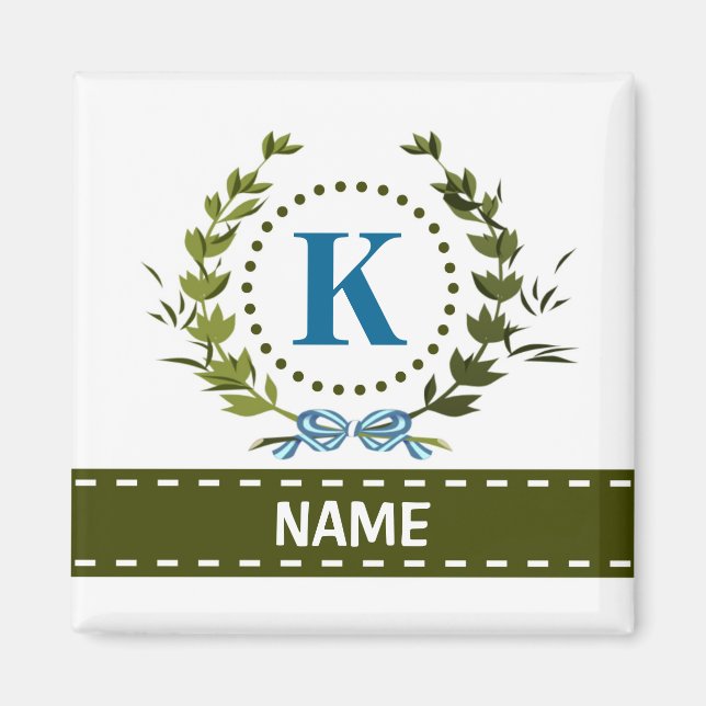 Delikate Ivy Wreath and Bow Name mit Monogramm K Magnet (Vorne)