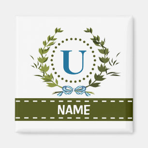 Delikate Ivy Wreath and Bow Name mit Monogramm U Magnet