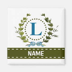 Delikate Ivy Wreath and Bow Name with Monogram L Magnet