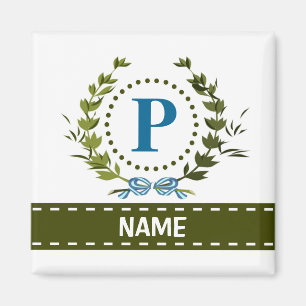 Delikate Ivy Wreath and Bow Name with Monogram P Magnet