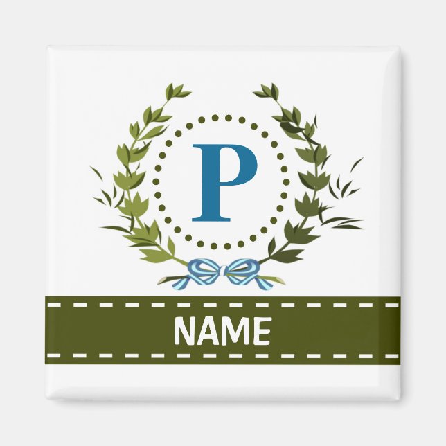 Delikate Ivy Wreath and Bow Name with Monogram P Magnet (Vorne)