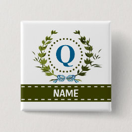 Delikate Ivy Wreath und Bow Name mit Monogramm Q Button