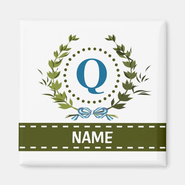 Delikate Ivy Wreath und Bow Name mit Monogramm Q Magnet (Vorne)