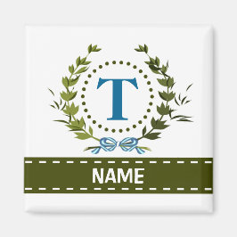 Delikate Ivy Wreath und Bow Name mit Monogramm T Magnet
