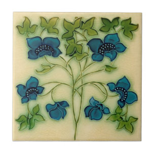 Delikate Jugendstil Pilkington Blue Floral Repro Fliese