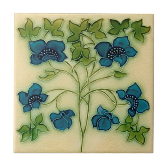 Delikate Jugendstil Pilkington Blue Floral Repro Fliese (Vorderseite)