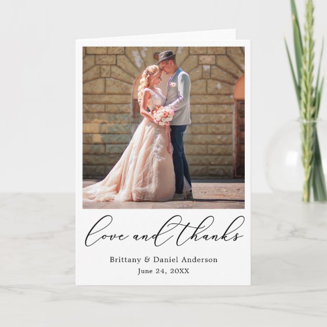 Delikate Kalligraphie Liebe und Dank Hochzeitfalte Dankeskarte (Vorderseite)