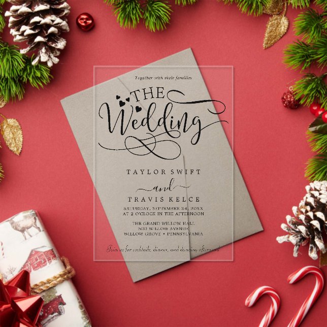 Delikate Kalligraphie Weißer Akryllische Hochzeit  Acryleinladungen (Insitu (Feiertag))