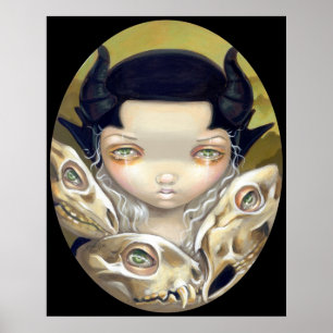 Delikate Knochen gotischer mittelalterlicher Schäd Poster