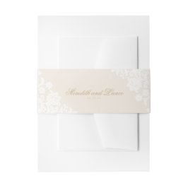 Delikate Lace Corner Elfenbein und Gold Script Wed Einladungsbanderole