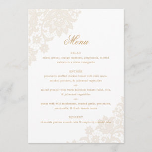 Delikate Lace Corner Elfenbein und Gold Script Wed Menükarte