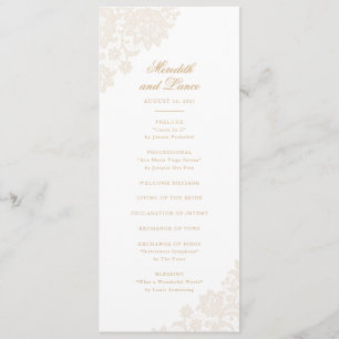 Delikate Lace Corner Elfenbein und Gold Script Wed Programm