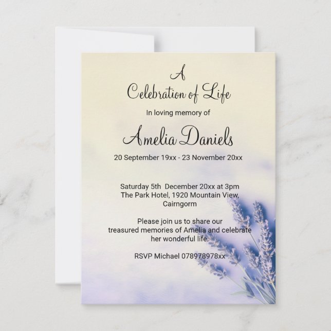 Delikate Lavendel-Feier zur Lebenskarte Einladung (Vorderseite)