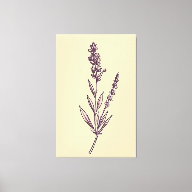 Delikate Lavendel Sprig auf Creme Background Leinwanddruck (Vorderseite)