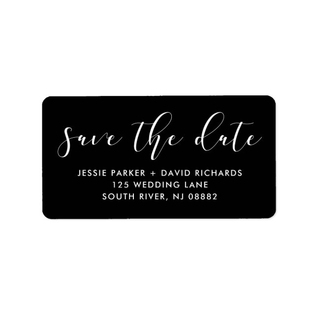 Delikate Liebe | Kalligraphie auf Schwarz Save the Adressaufkleber (Vorne)