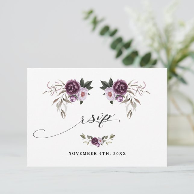 Delikate Lila Pink Peony Blume Gold Wedding RSVP Karte (Stehend Vorderseite)