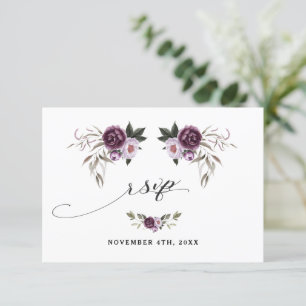 Delikate Lila Pink Peony Blume Gold Wedding RSVP Karte
