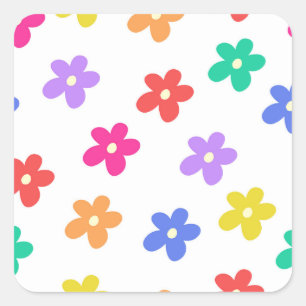 Delikate Minimalistische Regenbogen Blume Quadratischer Aufkleber