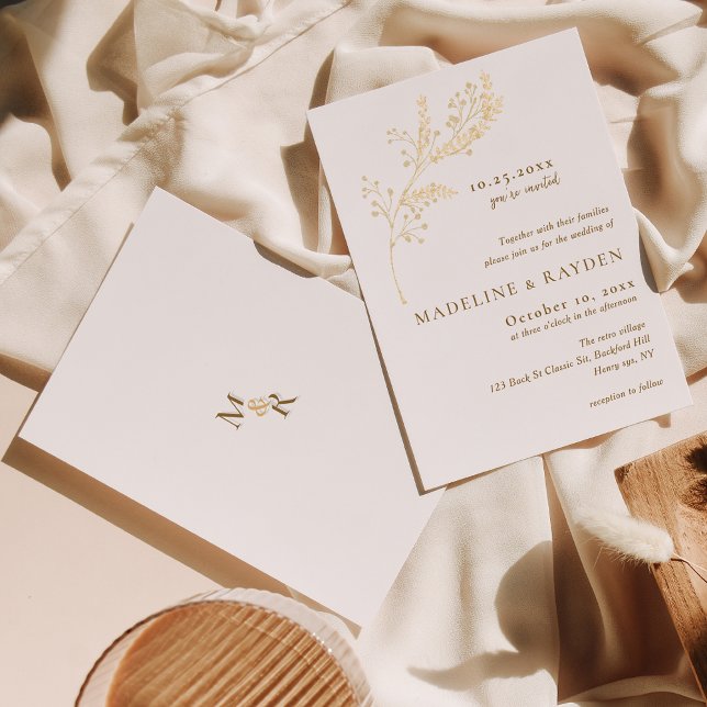 Delikate Mit Monogramm Hochzeit in Gold Einladung (Von Creator hochgeladen)