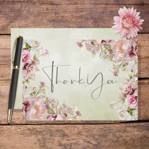 Delikate Moderne rosa Rose & Lily Green Dankeskarte