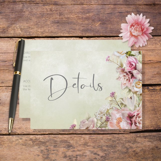 Delikate moderne rosa Rose Lily Green Details Begleitkarte (Von Creator hochgeladen)