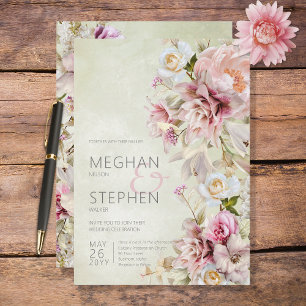 Delikate Moderne rosa Rose & Lily Green Einladung