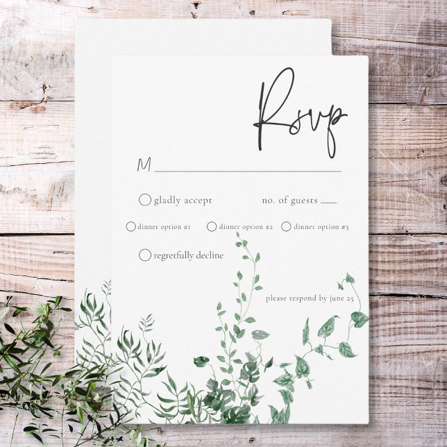 Delikate Moderne tropische Regenwald Foliage Abend RSVP Karte (Delicate Modern Tropical Rainforest Foliage Dinner RSVP Card)
