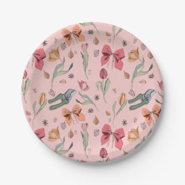 Delikate Niedliche Blume Tulips und Bows Rosa Pappteller