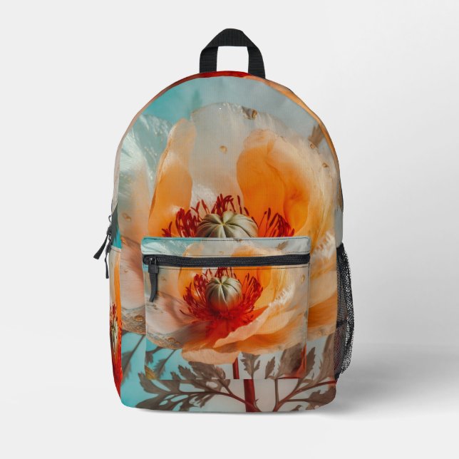 Delikate Orange-Blume Bedruckter Rucksack (Vorderseite)