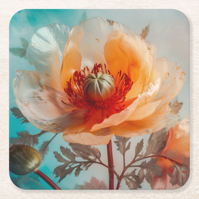 Delikate Orange-Blume Rechteckiger Pappuntersetzer (Vorderseite)