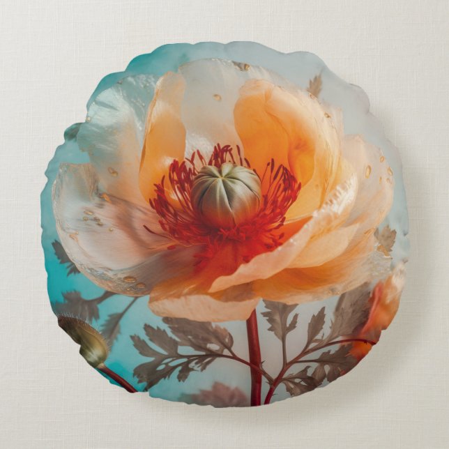 Delikate Orange-Blume Rundes Kissen (Vorderseite)