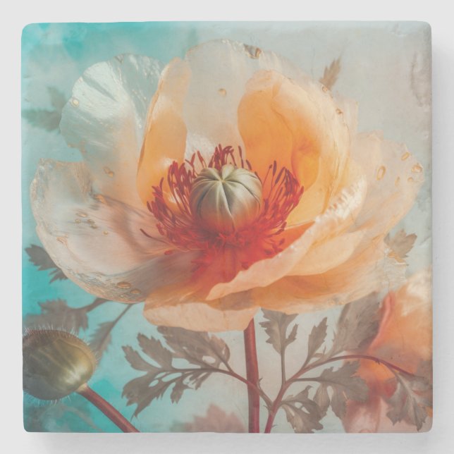 Delikate Orange-Blume Steinuntersetzer (Vorderseite)