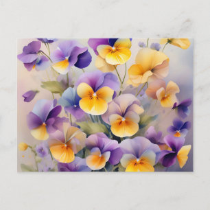 Delikate Pansy-Blume in weichem Wasser Postkarte