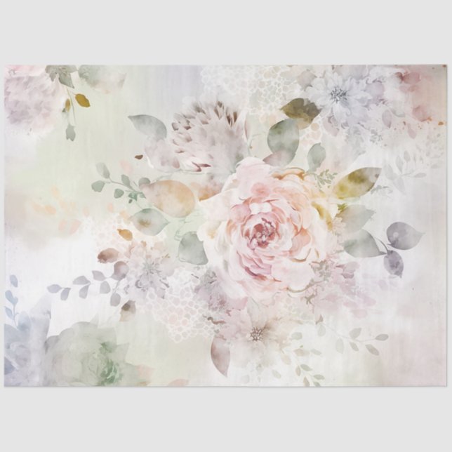 Delikate Pastel Floral Peonies Seidenpapier (Vorderseite)