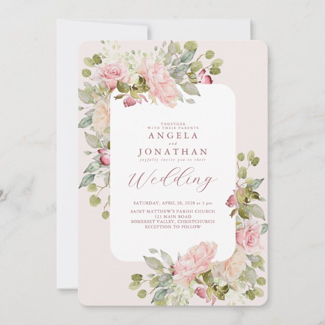 Delikate Pastel Florals Wedding Einladung (Vorderseite)