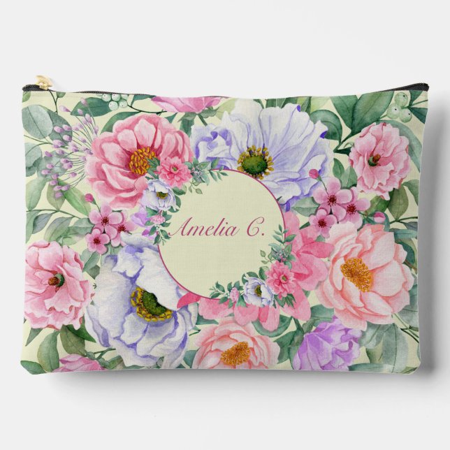 Delikate Pastel Watercolor Floral Cosmetic Bag Zubehörtasche (Vorderseite)