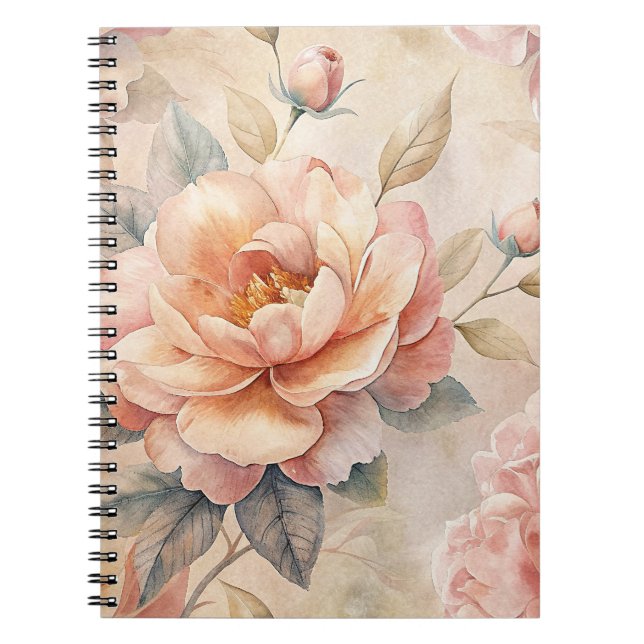 Delikate Peach Tone Floral Watercolor Notebook Notizblock (Vorderseite)