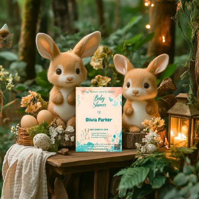 Delikate Pfirsich und Aquamarine Wasserfarben Baby Einladung (Von Creator hochgeladen)