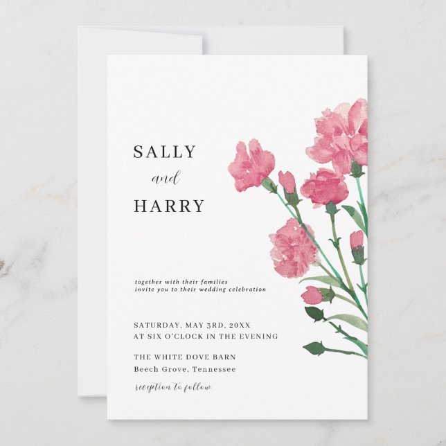 Delikate Pink-Blume Hochzeit Einladung (Vorderseite)