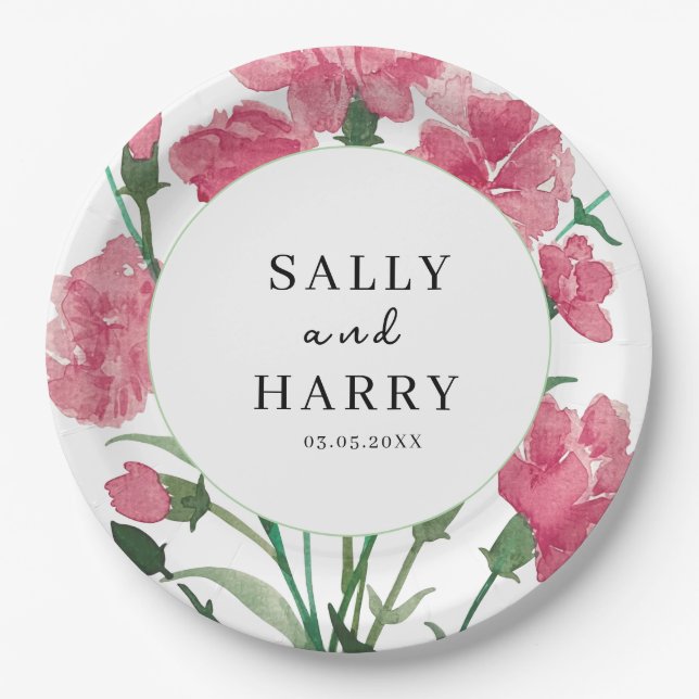 Delikate Pink-Blume Hochzeit Pappteller (Vorderseite)