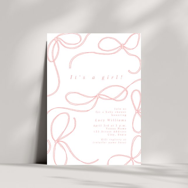 Delikate Pink Bows Girl Babydusche Coquette Einladung (Von Creator hochgeladen)