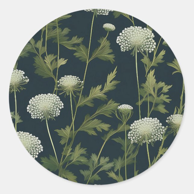 Delikate Queen Anne's Lace Pattern Runder Aufkleber (Vorderseite)