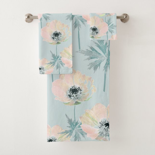 Delikate rosa Anemone. Badhandtuch Set (Insitu)