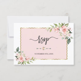 Delikate Rosa Blush Blume Goldrahmen Hochzeit RSVP Karte