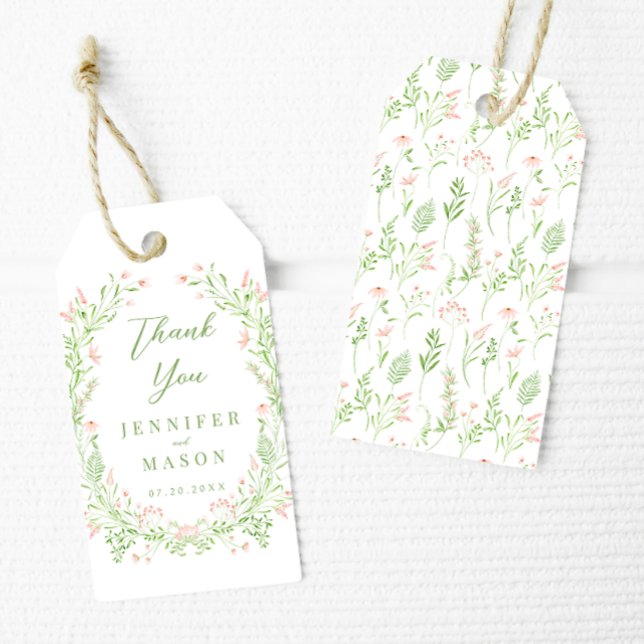 Delikate rosa grüne Wildblume Hochzeit danke Geschenkanhänger (Von Creator hochgeladen)