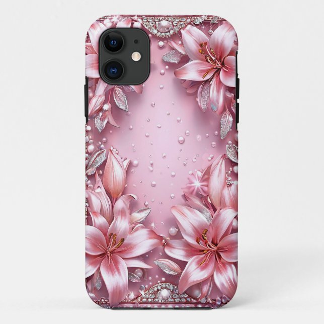 Delikate rosa Lilien Case-Mate iPhone Hülle (Rückseite)