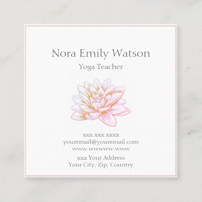 Delikate Rosa Lotus Blume Square Business Card Quadratische Visitenkarte (Vorderseite)